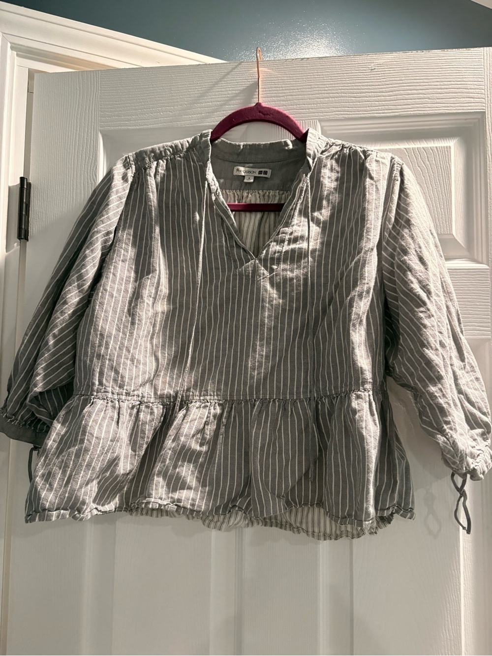 JW ANDERSON Gray and White Striped Peplum Tunic